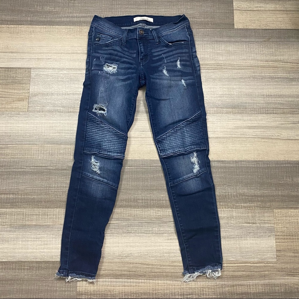Kancan Moto Leg Distressed Skinny Jeans Blue - Picture 1 of 8